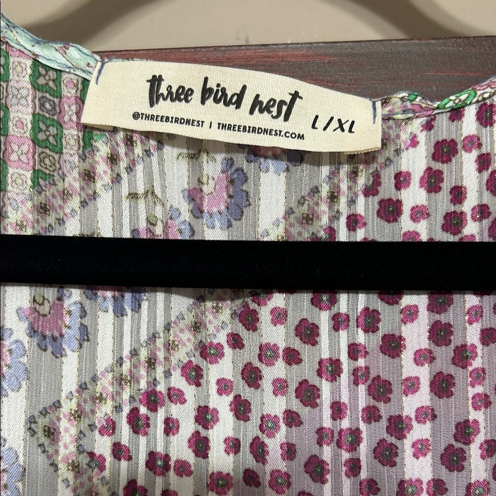 Three Bird Nest Floral Patchwork Long Kimono In P… - image 2